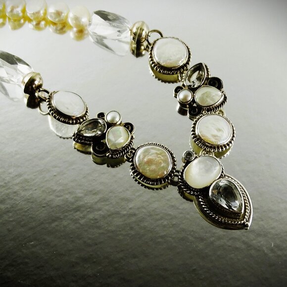 ECHO of the DREAMER Sterling Silver FW White MOP Pearls & Clear Quartz Necklace - Picture 7 of 11